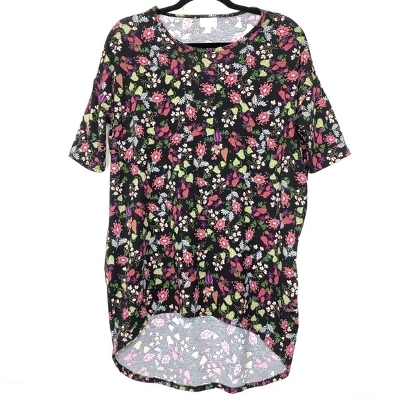 New LULAROE Irma Floral High-Low Top Pink, Purple, Green, Blue & Black - Size XS - Picture 1 of 6
